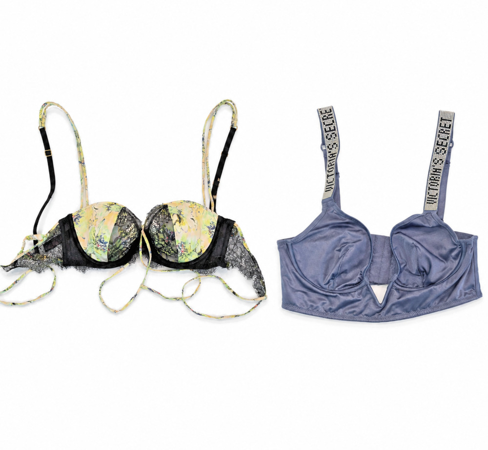 Victoria's Secret Lot of 2 Very Sexy Balconet Bra 32D / S Shine Strap Rhinestone